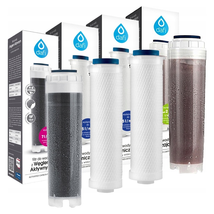 Set filtre de apa Dafi, polipropilenic, deionizant, cu carbune activ, 4 bucati, 10 inch