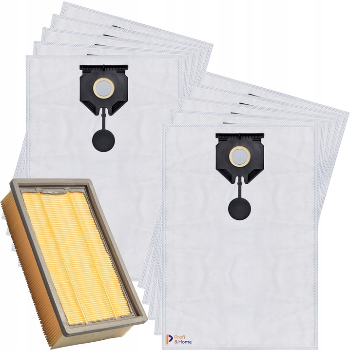 Set 10 saci de aspirator Profi&Home, 65x45cm, 1 filtru, 24x14x5,5cm