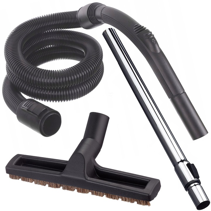 Set accesorii aspirator Profi&Home, 1x furtun 210cm, 1x tub telescopic 92cm, 1x perie cu par natural 35mm, negru