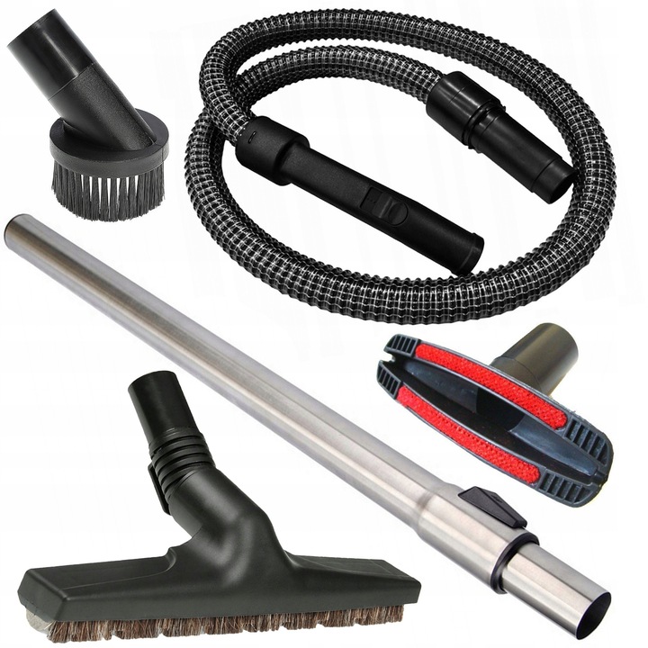 Set accesorii aspirator Profi&Home, 1x tub telescopic, 1x furtun 200cm, 1x perie cu par natural, 1x perie rotunda, 32mm, negru-gri