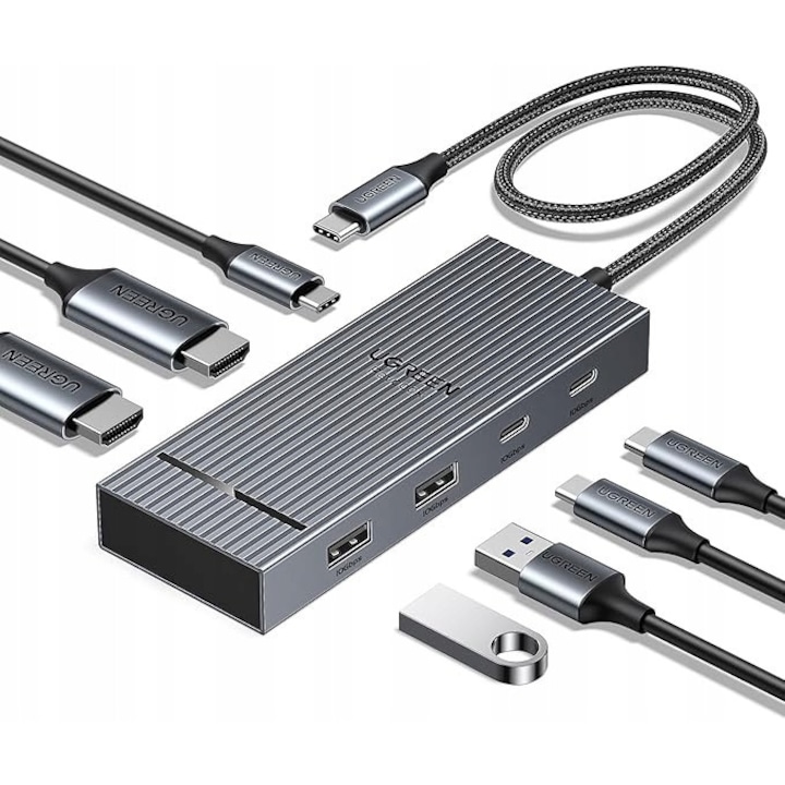 Statie de docare Ugreen CM880, 7 in 1, 2 porturi HDMI 4K, 4 porturi USB, Power Delivery 100W, multicolor