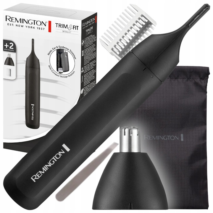 Trymer pentru nas, urechi si sprancene, Remington, 2 lungimi, negru, set complet