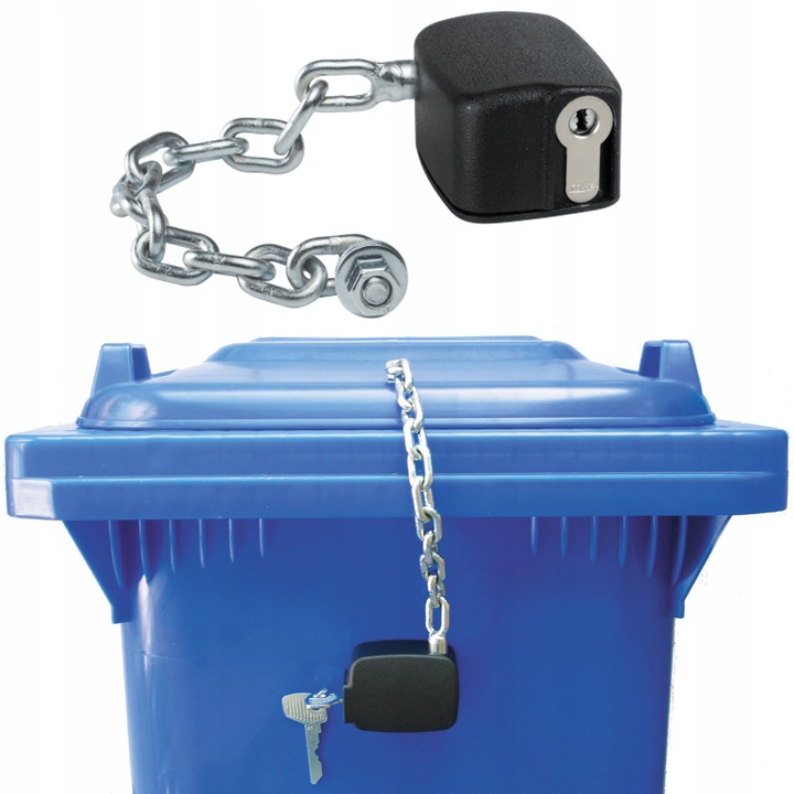 Incuietoare cu lant pentru pubela, 80L-1100L, 21cm, cu 2 chei, set complet