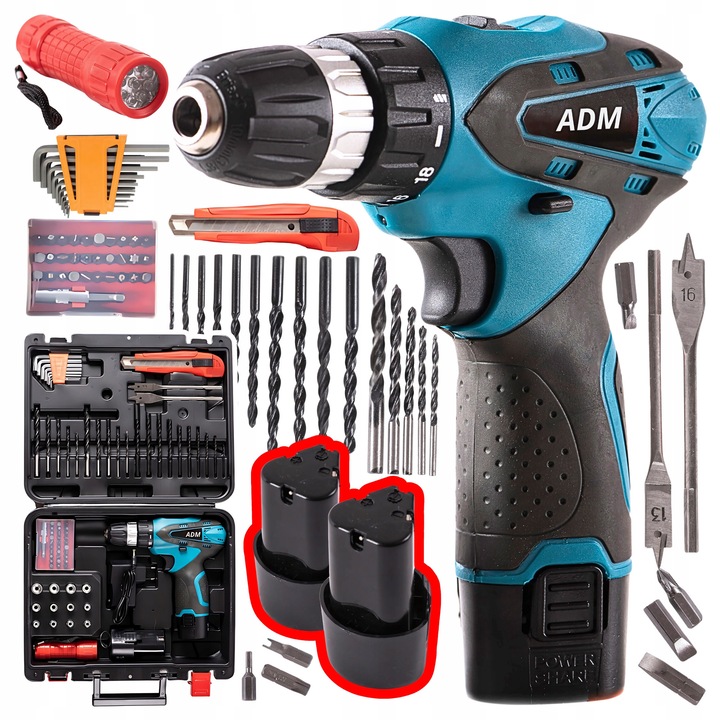 Електрическа отвертка 36V, 2 батерии 1,5Ah, комплект 77 елемента, 2 скорости, LED