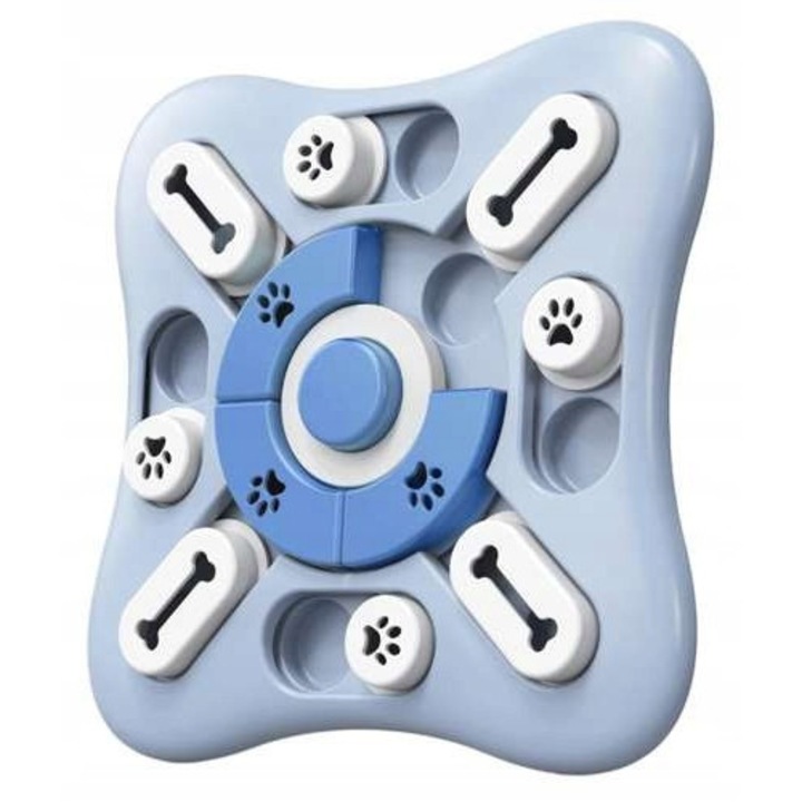 Jucarie educationala interactiva pentru caini si pisici, albastru, 25,5x25,5x2,5cm