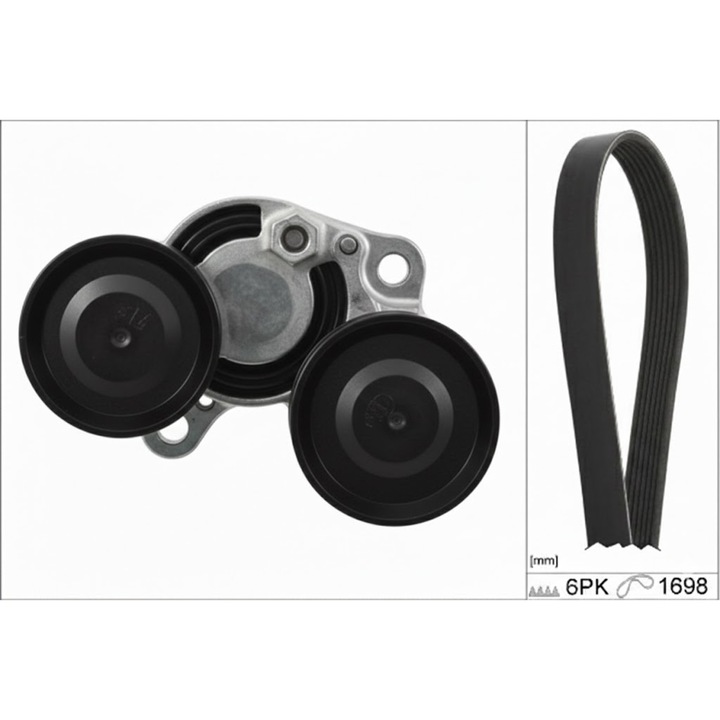 Комплект ангренажна верига INA - Задвижващ ремък 1698мм, Обтегач, Водеща ролка - BMW Серия 3, 5, X3