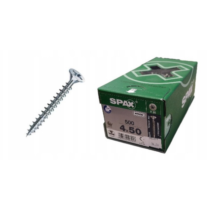 Suruburi universale Spax 4 x 50 mm, set 500 bucati, acoperire WIROX, cap conic
