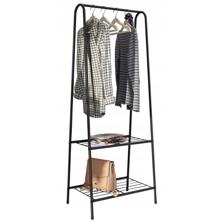 Wieszak pe podea, Gockowiak, metal, 2 polite, 153x60x34cm, negru, set