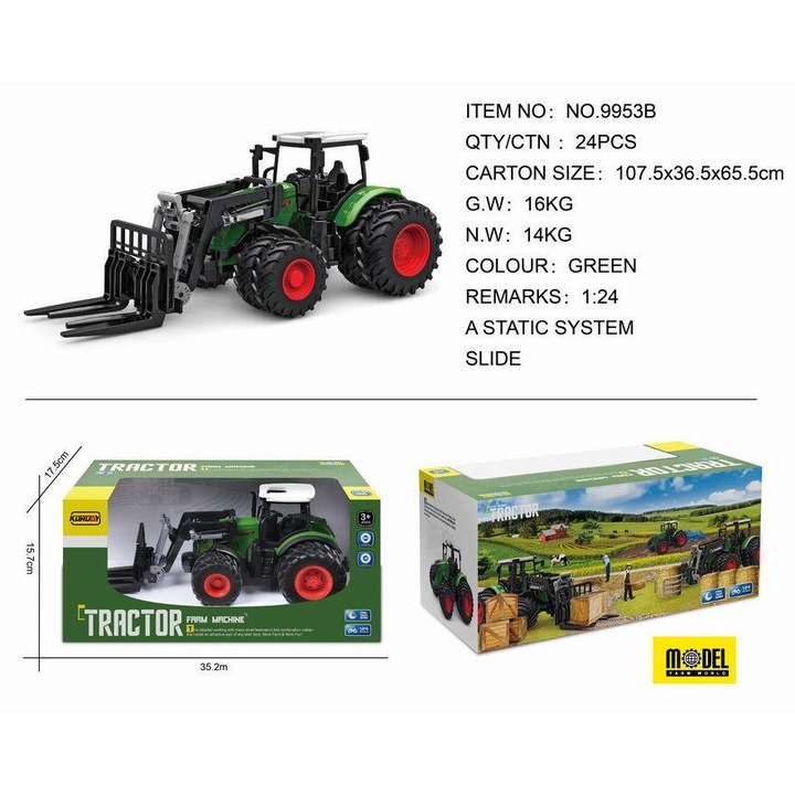 Играчка трактор, Максик, комплект, реалистичен дизайн, 10x12x31 см, 3+ години