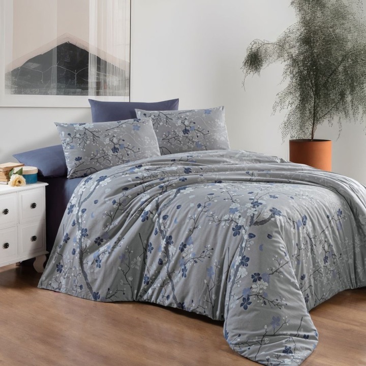 Dupla ágynemű, 100% ranforce pamut, 240x260 cm, 6 részes, First Choice, Luhan Aura virágmintával