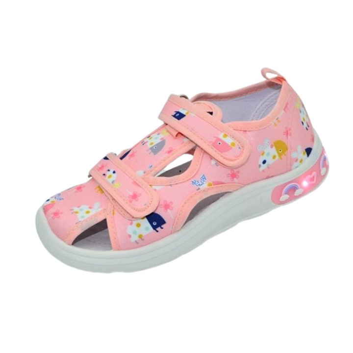 Sandale ortopedice din panza, cu leduri, pentru fete, Tom Miki, T-60013-A, Roz 126134