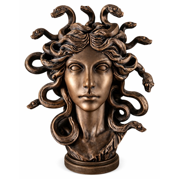 Bust Medusa, Statuetă Decorativă Premium, Finisaj Bronz Antic, Greutate Adăugată, 20x30cm