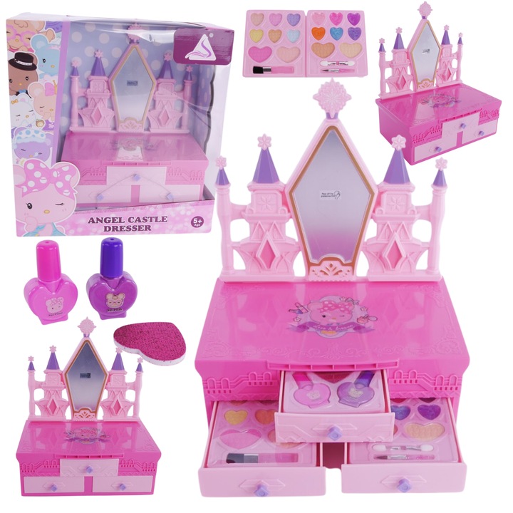 Gyermek kozmetikai bőrönd, maksik, körömlakk, szemhéjfesték, szájfény készlettel, 31x32,5x16,5cm