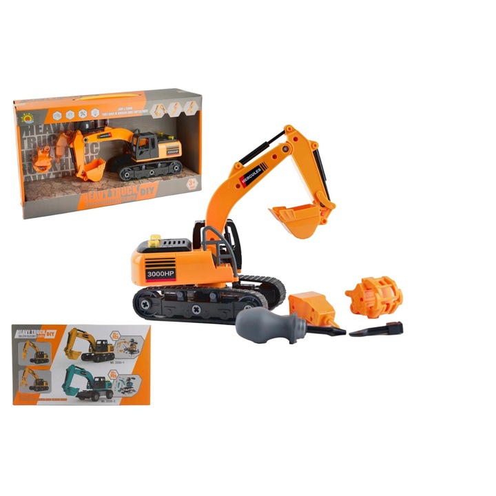 Set de constructie excavator DIY, Maksik, 75 piese, plastic, 3 ani+
