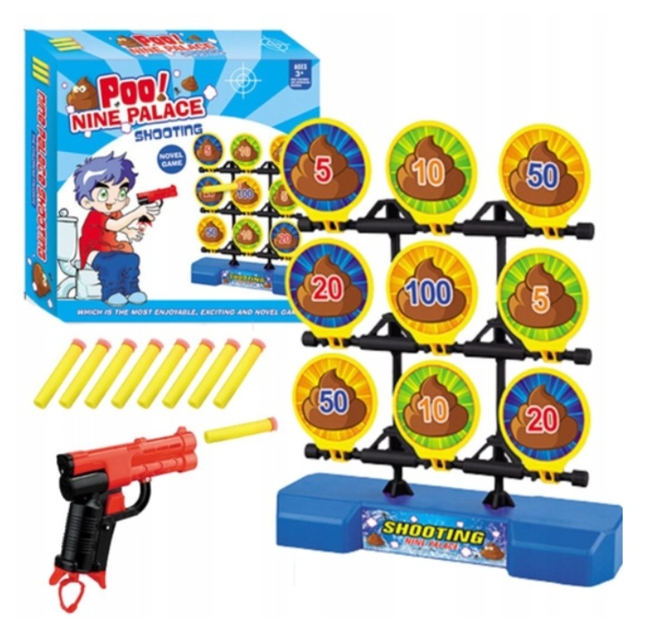 Játékszett, Maksik, habszivacs golyós pisztoly, mozgatható célpont, élénk színek, 15x13x3cm