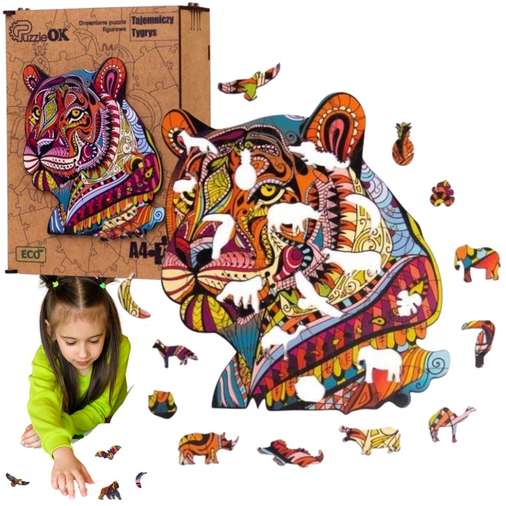 Fajáték 73 darabos, Misztikus Tigris, PuzzleOk, többszínű, A4