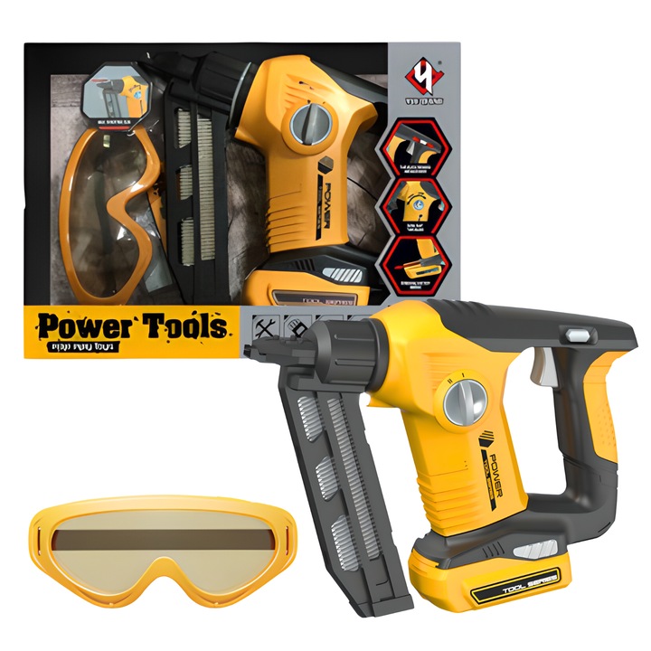 Gyermek szegezőgép, Maksik, védőszemüveg készlettel, többszínű, 32,5x6,5x23,5cm