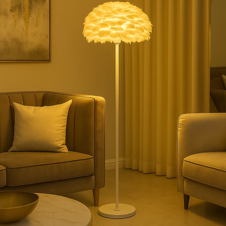 Lampadar alb cu pene design modern decorativ PJA125