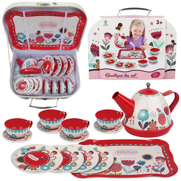 SET MARE DE CEAI IN VALIZA, FLORI, CEAINIC, TAVA, FARFURII, CESTI 966-B6