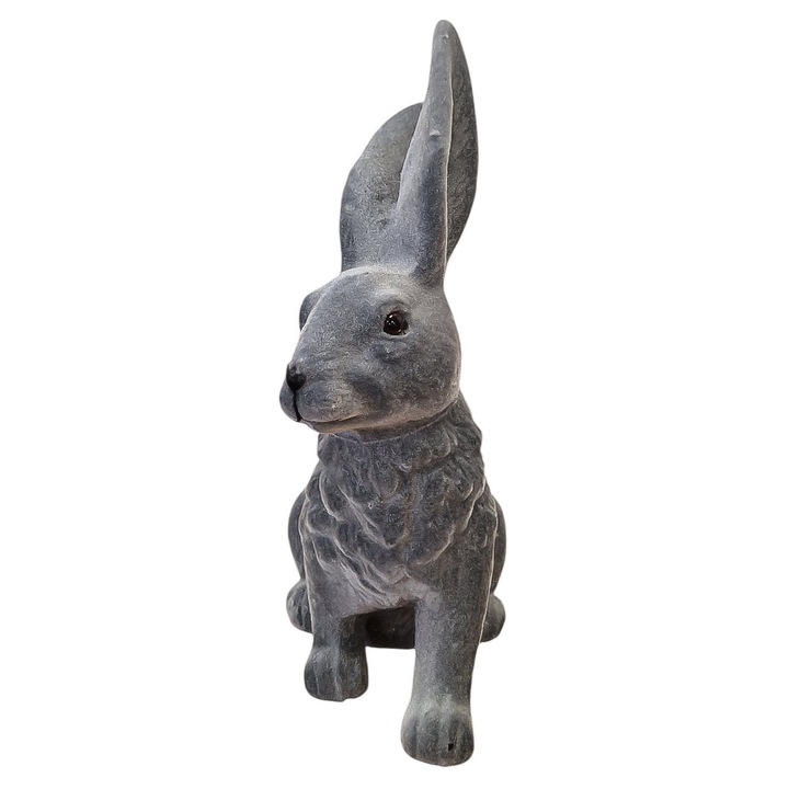 Figurina decorativa iepure de Paste, NeliNo, gri, 29x12x20 cm, suprafata catifelata