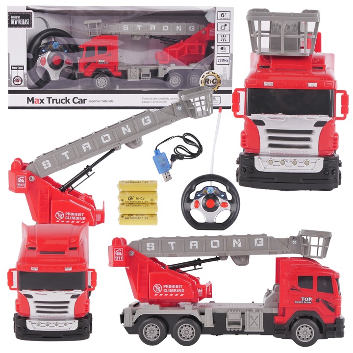 Camion de pompieri cu telecomanda, Maksik, efecte luminoase, scara mobila