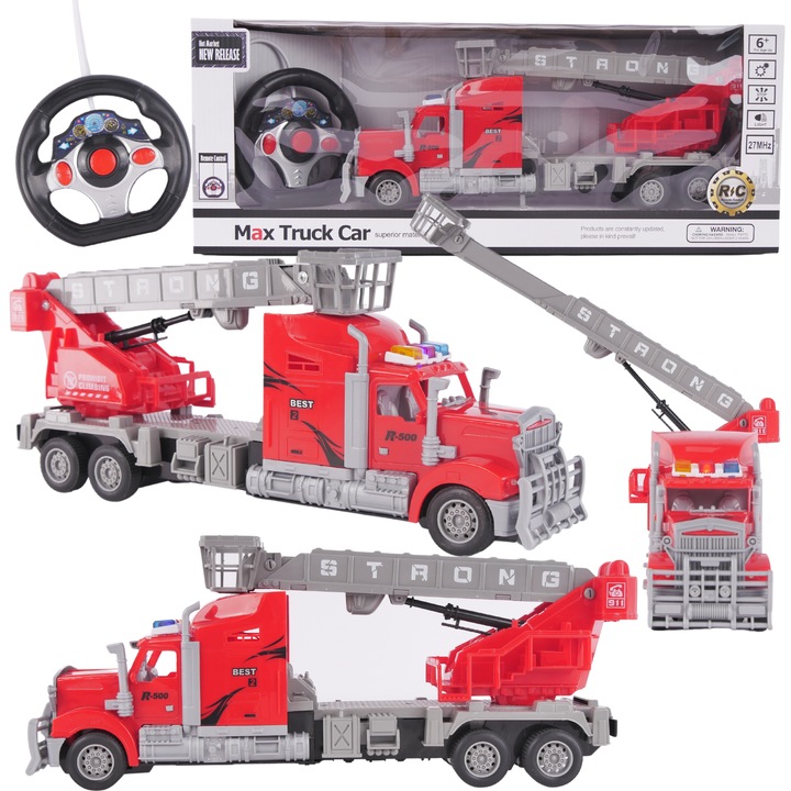 Camion de pompieri cu telecomanda, Maksik, efecte luminoase, scara mobila