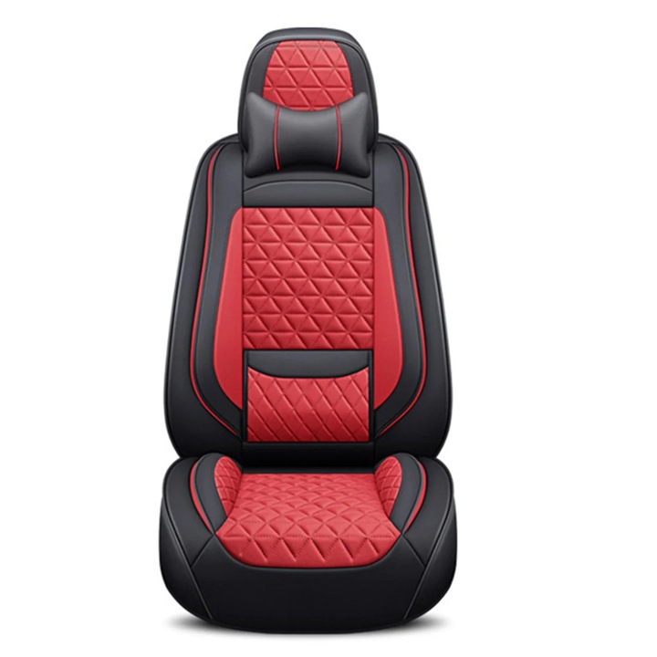 Bőrből készült autósülés huzatok, komplett készlet, fekete/piros