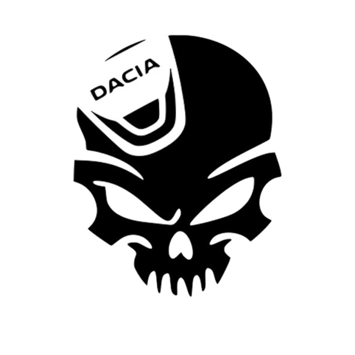Sticker auto "Dacia skull'', 15cm, Negru