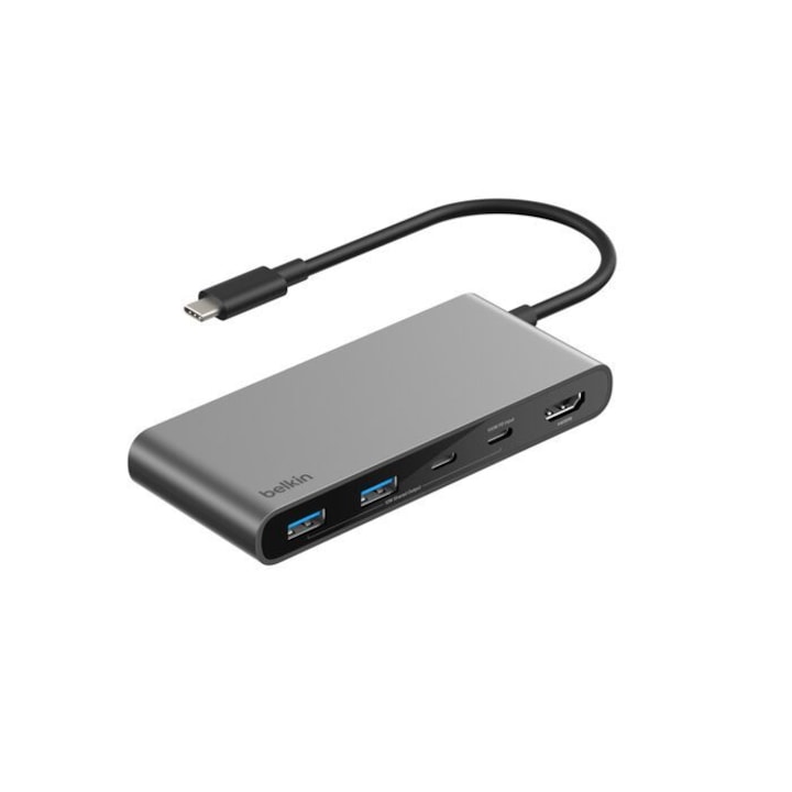 USB-C хъб Belkin Connect 7-портов, 2xUSB-A, 2xUSB-C, 1xHDMI, сив, 302291