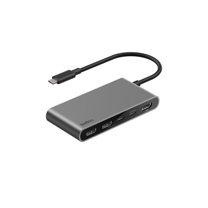 USB-C хъб Belkin Connect 5-портов, 2xUSB-A, 2xUSB-C, 1xHDMI, сив, 302290