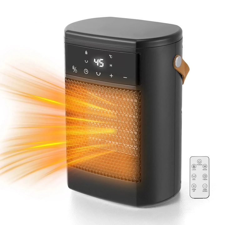 Ventilátor 1500W, 3 üzemmód, 70°-os oszcilláció, távirányító, túlmelegedés elleni védelem, fekete