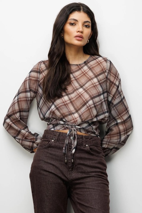 Bluza dama, Mixray, bluza scurta, detaliu tip cravata, multicolor, textil