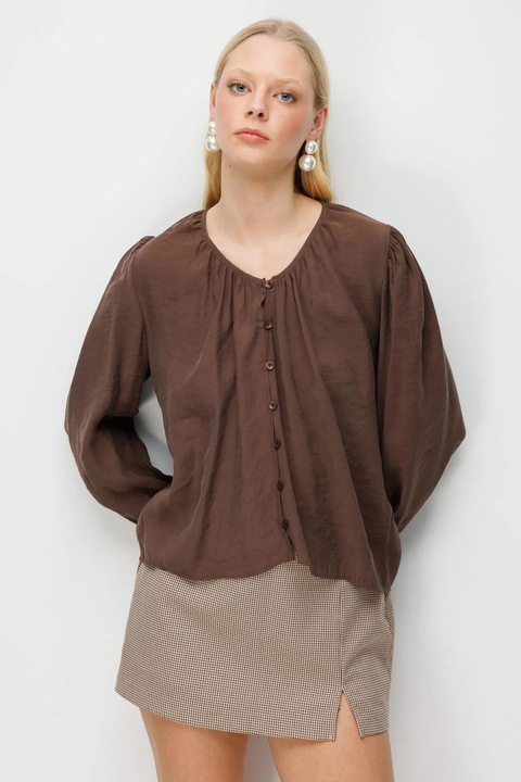 Bluza dama, Mixray, texturata, maro, 100% poliester