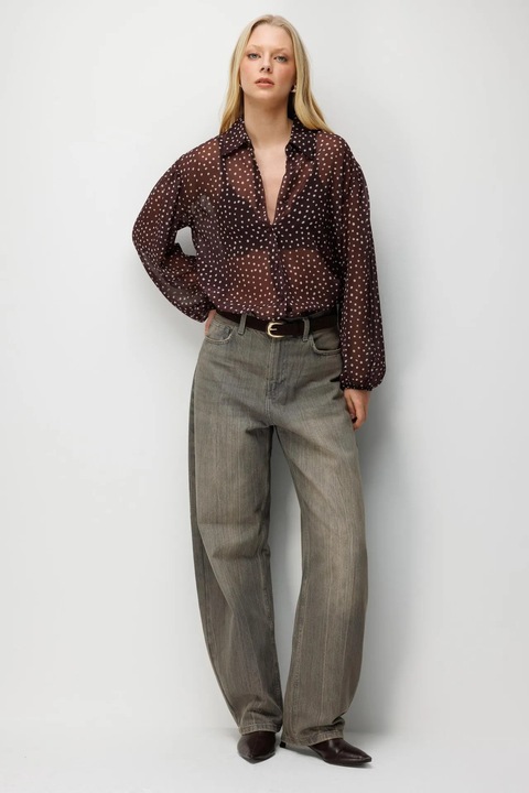 Camasa dama, Mixray, cu nasturi, 100% poliester, maro