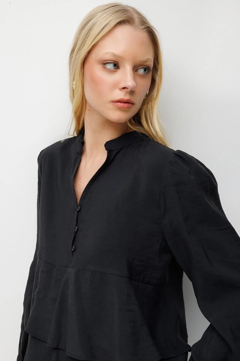 Bluza dama, Mixray, volane, decolteu in V, negru, textil