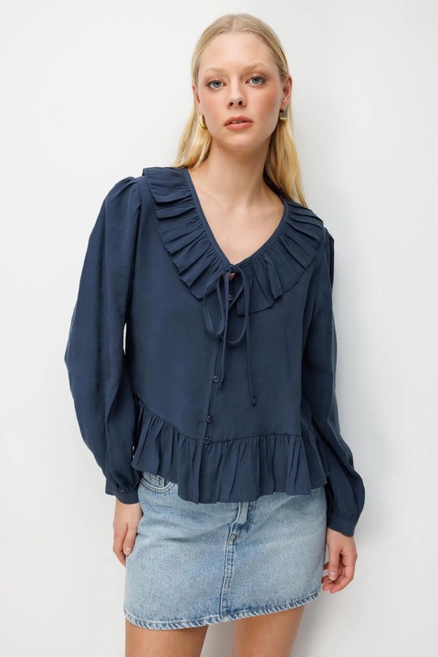 Bluza dama, Mixray, decolteu in V, bleumarin, textil