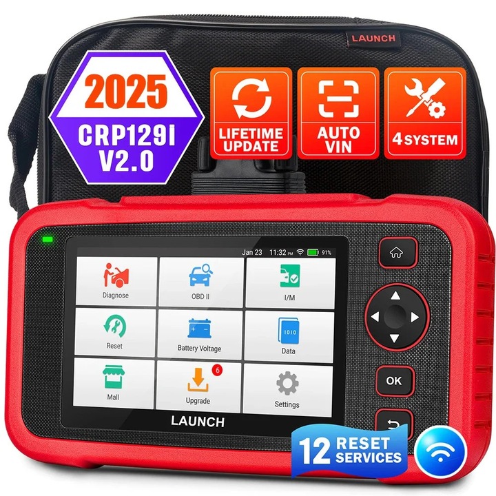 Scaner de diagnosticare OBD2 CRP129I V2.0, 4 sisteme 12 servicii WiFi 5" tactil 6100mAh, negru
