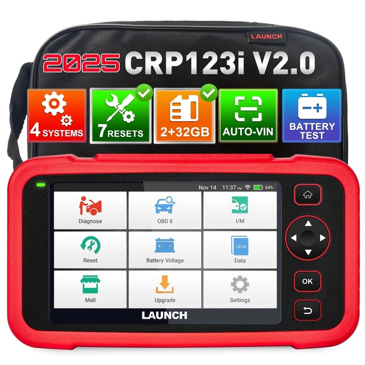 OBD2 autós diagnosztikai szkenner 4 rendszerrel, CRP123I V2.0, WiFi frissítés, 5 hüvelykes 1280×720 kijelző, fekete