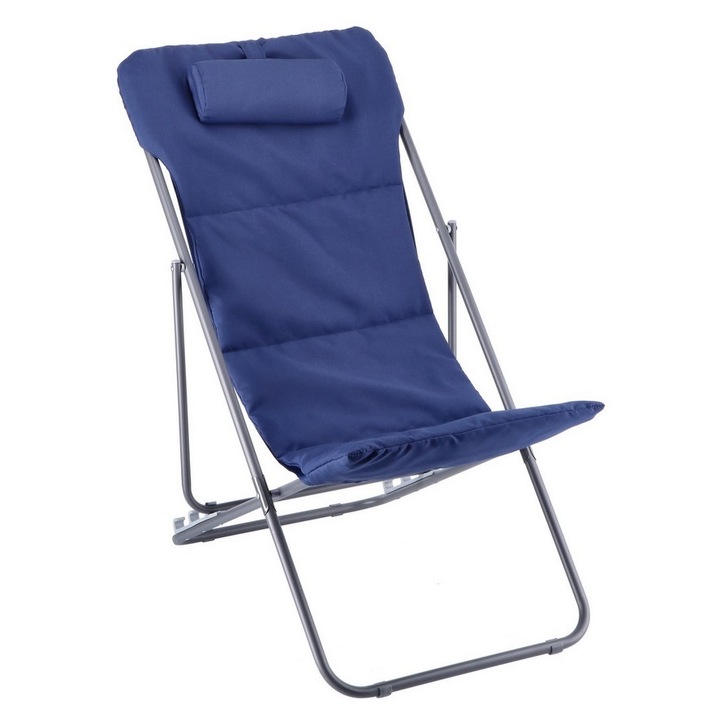 Kültéri, kerti összecsukható szék, vas, szürke, kék textil 85 x 56 x 90 cm