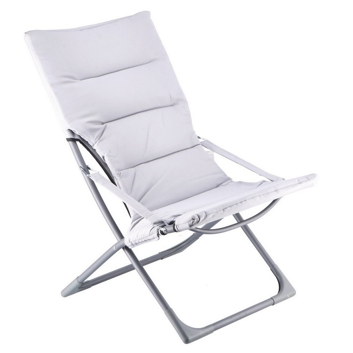 Kültéri, kerti összecsukható szék szürke vas, fehér textil 65 x 83 x 93 cm