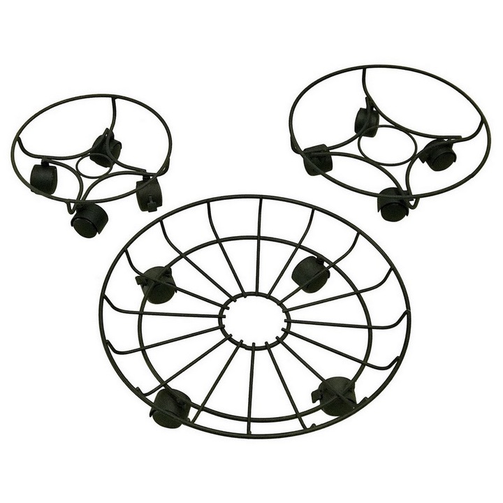 Set 3 suporturi ghivece flori fier negru 25,5 x 10, 33,5 x 10, 43 x 10 cm