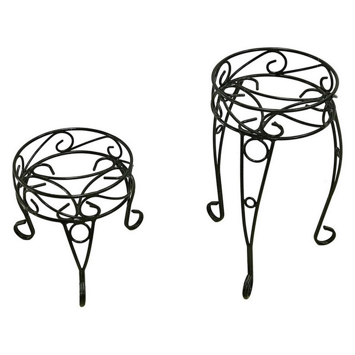 Set 2 suporturi ghivece flori fier negru 31,5 x 28, 31,5 x 48 cm