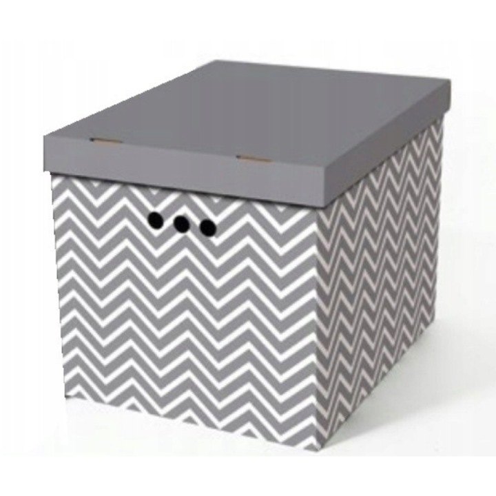 Pudełko kartonowe ozdobne dekoracyjne z nadrukiem do utrzymywania porządku ZYGZAG szary XL