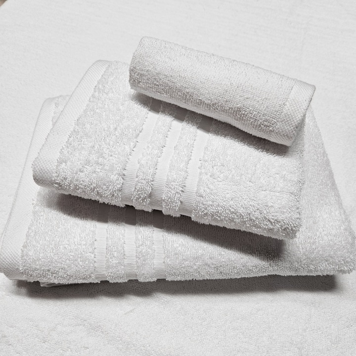 Pachet pentru Studenti, set 3 prosoape, model ROMA, bumbac, 450g/mp, Alb