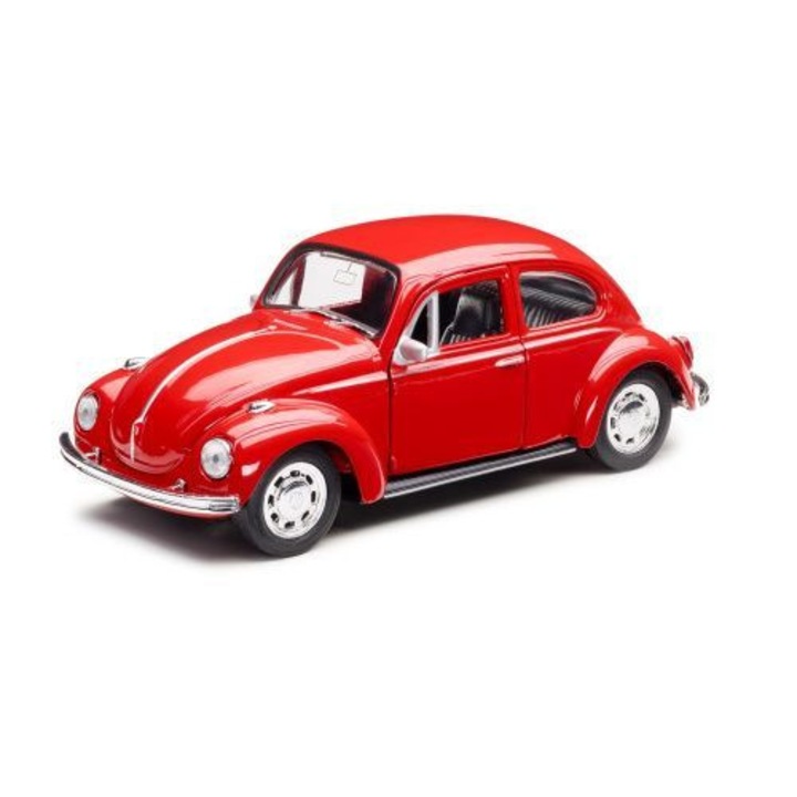 Masina de jucarie originala VW Beetle cu functie de tragere inapoi, jucarie pentru copii, rosie