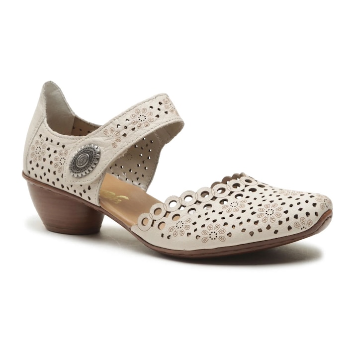 Rieker Rieker pantofi dama bej din piele cu deschidere laterala si inchidere cu velcro 43753-60