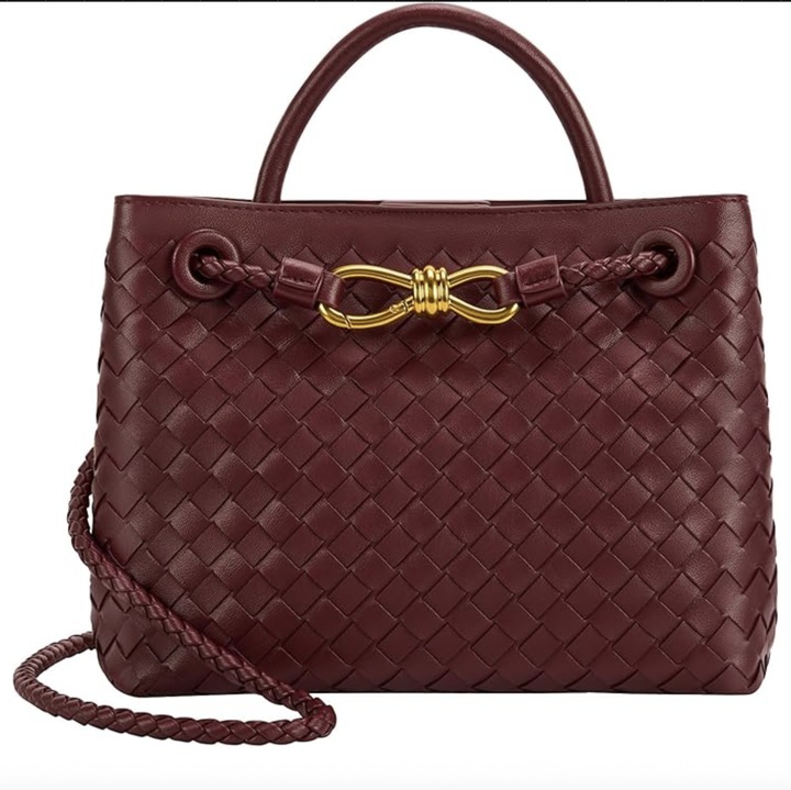 Vedwqfana fonott tote táska nőknek, bőr válltáskák - divatos tote táskák, DroolingDog, Sötétpiros, 25×10×19 cm