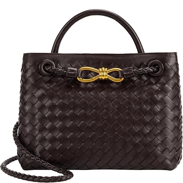 Vedwqfana fonott tote táska nőknek, bőr válltáskák - divatos tote táskák, DroolingDog, Sötétbarna, 25×10×19 cm