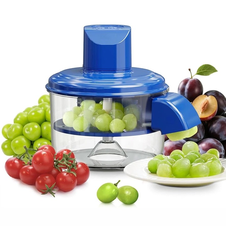 Уред за почистване на плодове и зеленчуци, електрическа машина за белене на грозде, безжична, 50W мотор, 1300mAh батерия, 5 остриета от неръждаема стомана, издръжлив, идеален за кухня и къмпинг, син