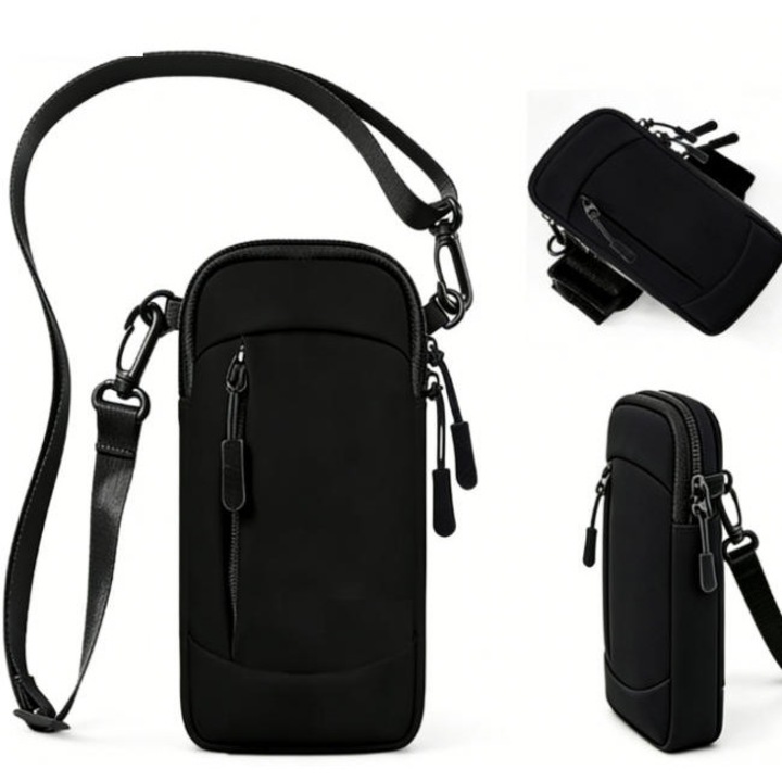 Sportos övtáska, Vízálló, 2 rekeszes, Uniszex, Cipzáras, Állítható pánt, Fekete